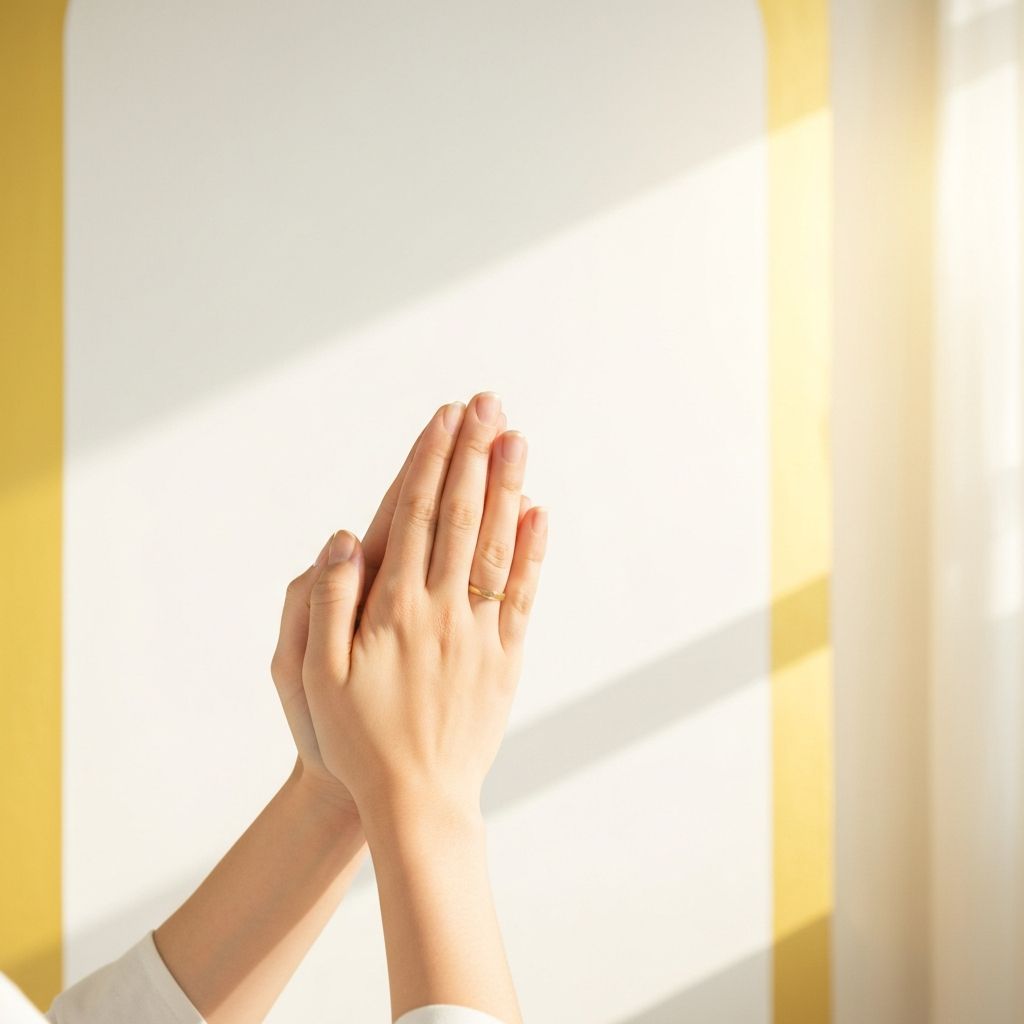 Mãos em oração com tema dourado